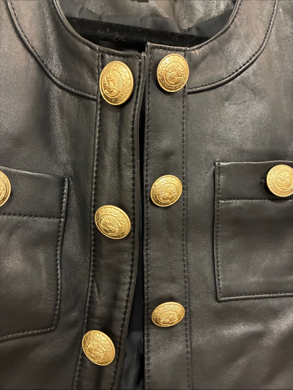 L'AGENCE Black Leather Jacket with Gold Buttons Size 6 - Picture 4 of 7